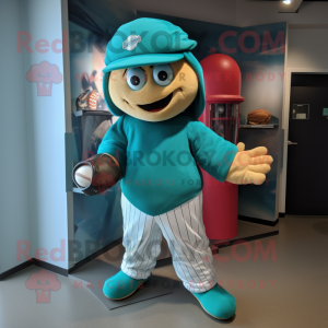 Teal Baseball Glove mascot costume character dressed with a Swimwear and Beanies