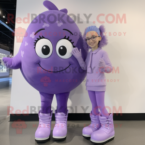 Lavender Pair Of Ice Skates mascot costume character dressed with a Leggings and Mittens