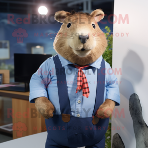 nan Capybara mascot costume character dressed with a Denim Shirt and Bow ties