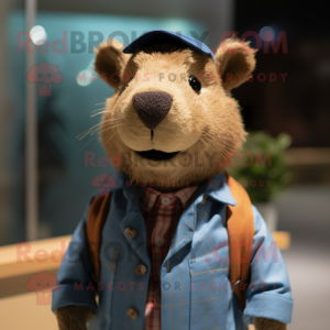 nan Capybara mascot costume character dressed with a Denim Shirt and Bow ties