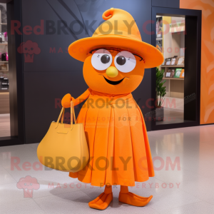 Orange Orange mascot costume character dressed with a Wrap Dress and Handbags