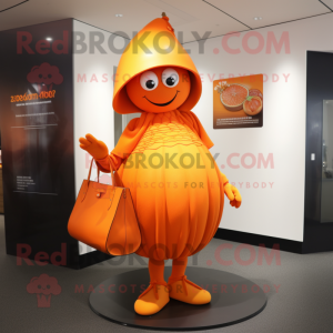 Orange Orange mascot costume character dressed with a Wrap Dress and Handbags