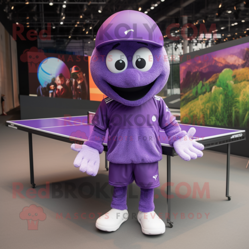 Purple Ping Pong Table mascot costume character dressed with a Joggers and Hats Purple Ping Pong Table mascot costume character dressed with a Joggers and Hats