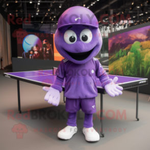 Purple Ping Pong Table mascot costume character dressed with a Joggers and Hats