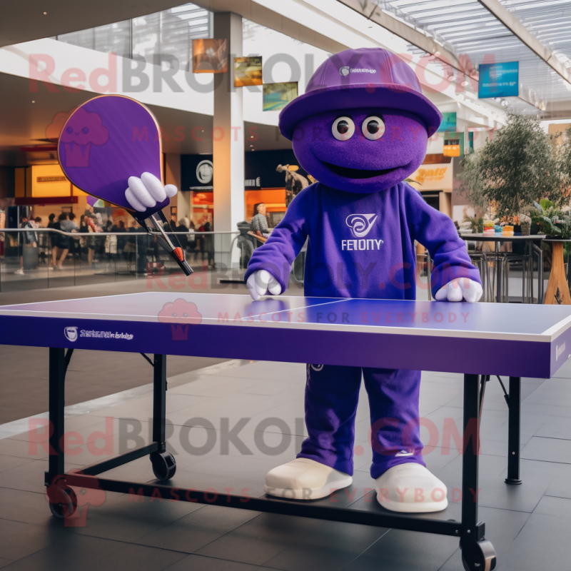 Purple Ping Pong Table mascot costume character dressed with a Joggers and Hats Purple Ping Pong Table mascot costume character dressed with a Joggers and Hats