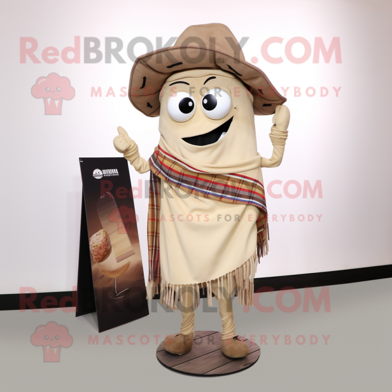 Beige Fajitas mascot costume character dressed with a Flannel Shirt and Shawl pins Beige Fajitas mascot costume character dressed with a Flannel Shirt and Shawl pins