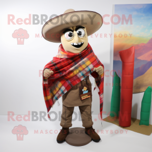 Beige Fajitas mascot costume character dressed with a Flannel Shirt and Shawl pins