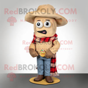 Beige Fajitas mascot costume character dressed with a Flannel Shirt and Shawl pins