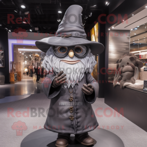 Gray Witch'S Hat mascot costume character dressed with a Leather Jacket and Eyeglasses