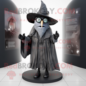 Gray Witch'S Hat mascot costume character dressed with a Leather Jacket and Eyeglasses
