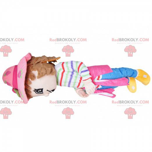 Flirtatious little girl mascot - with a pretty pink hat -