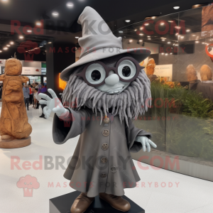 Gray Witch'S Hat mascot costume character dressed with a Leather Jacket and Eyeglasses