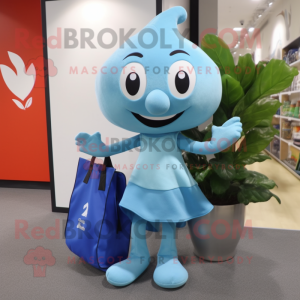 Sky Blue Spinach mascot costume character dressed with a Yoga Pants and Tote bags