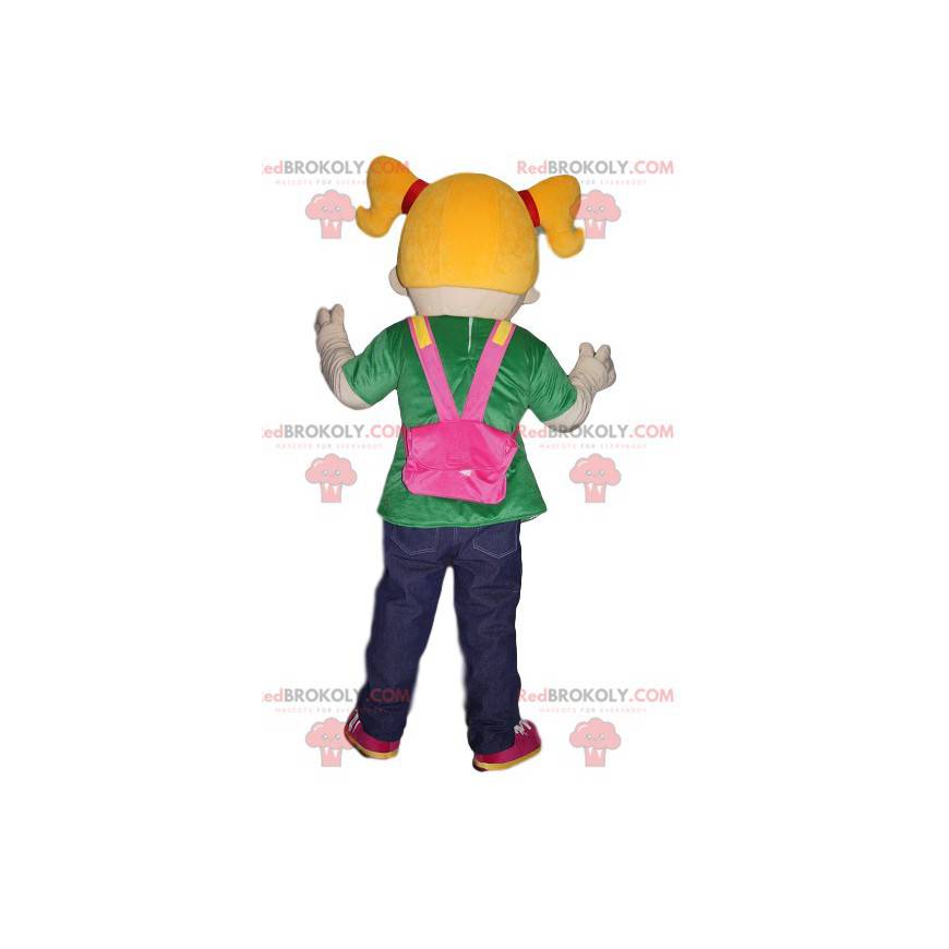 Mascote de menina com colchas loiras - Redbrokoly.com