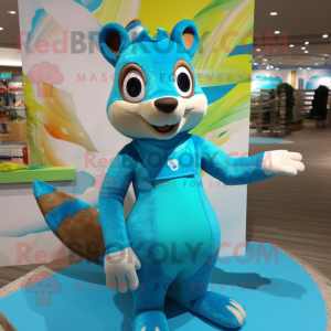 Turquoise Squirrel mascot costume character dressed with a Swimwear and Rings