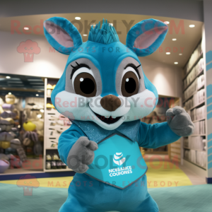 Turquoise Squirrel mascot costume character dressed with a Swimwear and Rings