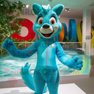 Turquoise Squirrel mascot costume character dressed with a Swimwear and Rings