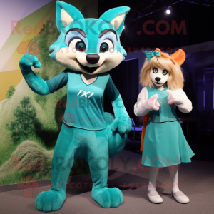 Teal Fox maskot kostume...