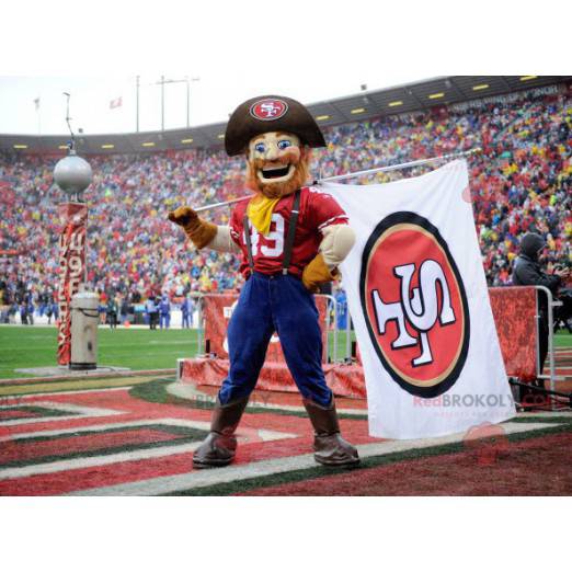 Mascote do fazendeiro cowboy com chapéu e macacão -