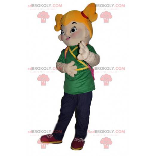 Mascote de menina com colchas loiras - Redbrokoly.com