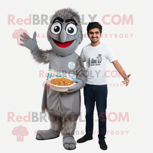 Gray Biryani mascot costume character dressed with a Dress Shirt and Belts