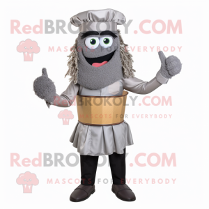 Gray Biryani mascot costume character dressed with a Dress Shirt and Belts