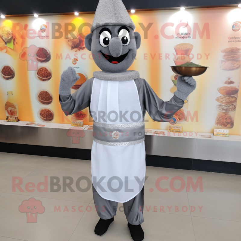 Gray Biryani mascot costume character dressed with a Dress Shirt and Belts