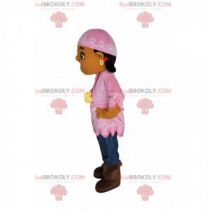 Boheemse stijl meisje mascotte, met een roze hoofdband -