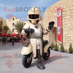 Beige Medieval Knight mascot costume character dressed with a Biker Jacket and Earrings