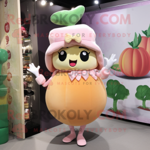 Peach Turnip mascot costume character dressed with a Blouse and Hats