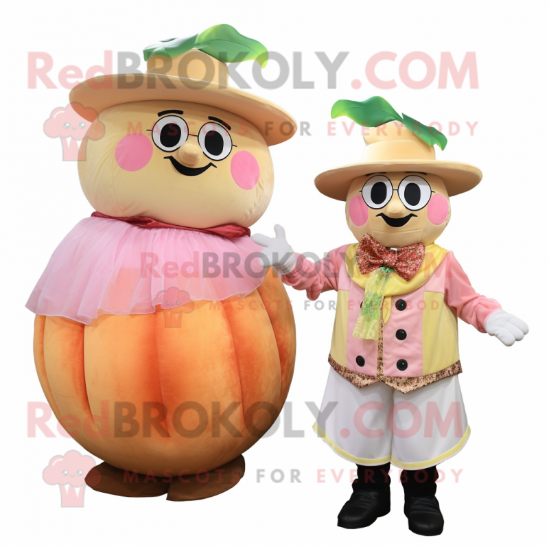 Peach Turnip mascot costume character dressed with a Blouse and Hats