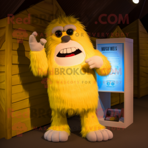 Lemon Yellow Yeti mascot costume character dressed with a Henley Tee and Ties