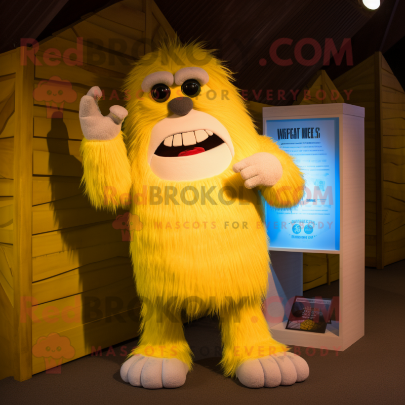 Lemon Yellow Yeti mascot costume character dressed with a Henley Tee and Ties Lemon Yellow Yeti mascot costume character dressed with a Henley Tee and Ties