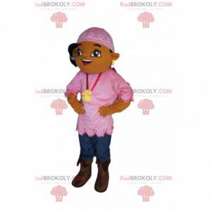 Boheemse stijl meisje mascotte, met een roze hoofdband -