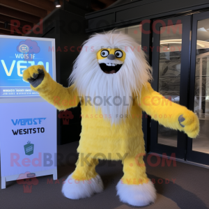 Lemon Yellow Yeti mascot costume character dressed with a Henley Tee and Ties