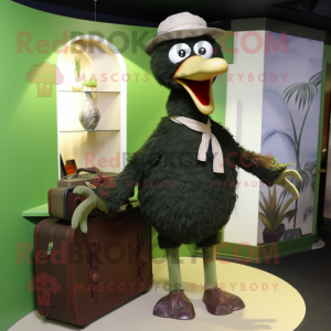 Olive Ostrich mascot costume character dressed with a Dress and Briefcases