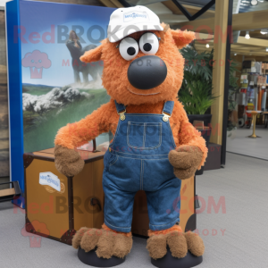 Rust Suffolk Sheep mascot costume character dressed with a Jeans and Beanies