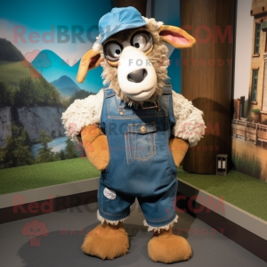 Rust Suffolk Sheep mascot costume character dressed with a Jeans and Beanies