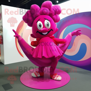 Magenta Contortionist mascot costume character dressed with a Dress and Foot pads