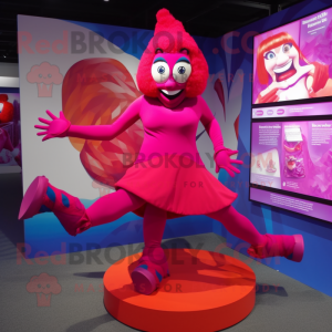Magenta Contortionist mascot costume character dressed with a Dress and Foot pads