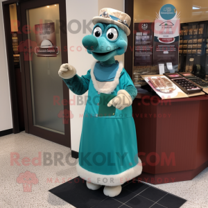 Teal Steak mascot costume character dressed with a Empire Waist Dress and Coin purses