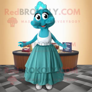 Teal Steak mascot costume character dressed with a Empire Waist Dress and Coin purses