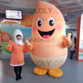Peach Ice Cream mascot costume character dressed with a Turtleneck and Mittens
