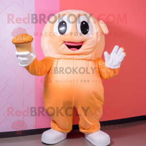 Peach Ice Cream mascot costume character dressed with a Turtleneck and Mittens