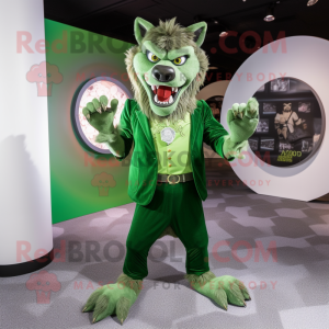 Green Werewolf mascot costume character dressed with a Dress Pants and Coin purses