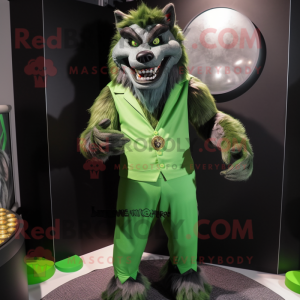 Green Werewolf mascot costume character dressed with a Dress Pants and Coin purses
