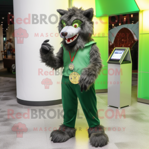 Green Werewolf mascot costume character dressed with a Dress Pants and Coin purses