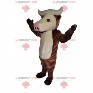 Mascot vaca marrón con hermosos cuernos. - Redbrokoly.com