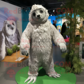 Silver Giant Sloth mascot costume character dressed with a Romper and Scarves