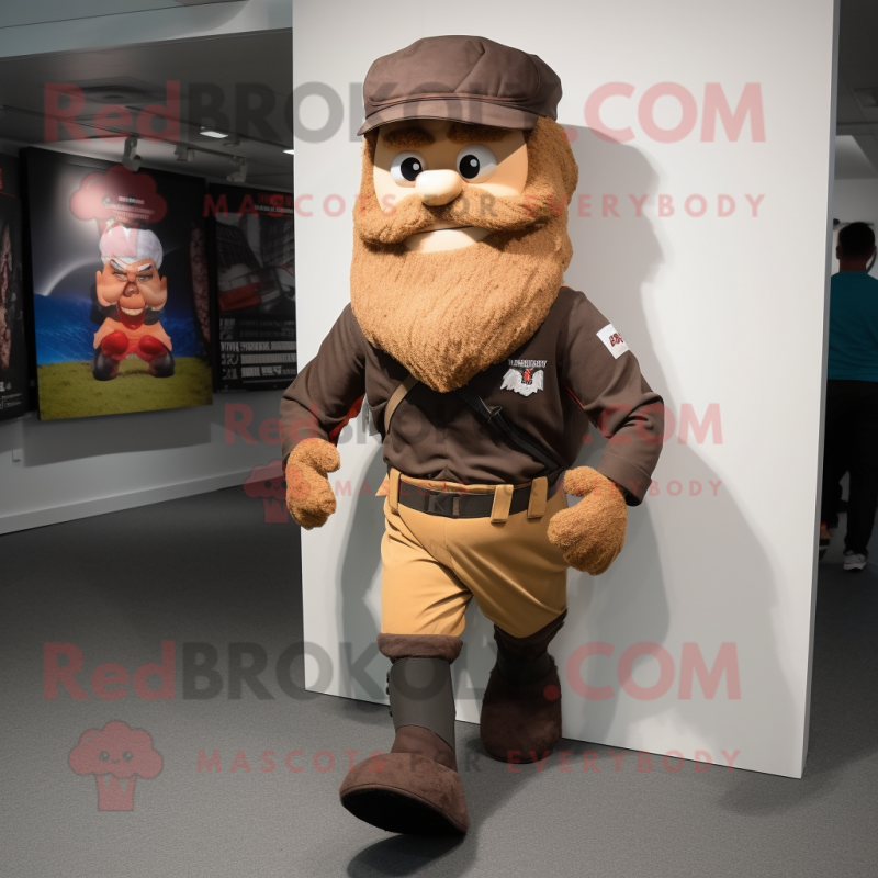 Brown Civil War Soldier mascot costume character dressed with a Running Shorts and Backpacks